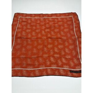Anne Klein Vintage Silk Square Scarf Burnt Orange Botanical Floral Print 25x24.5